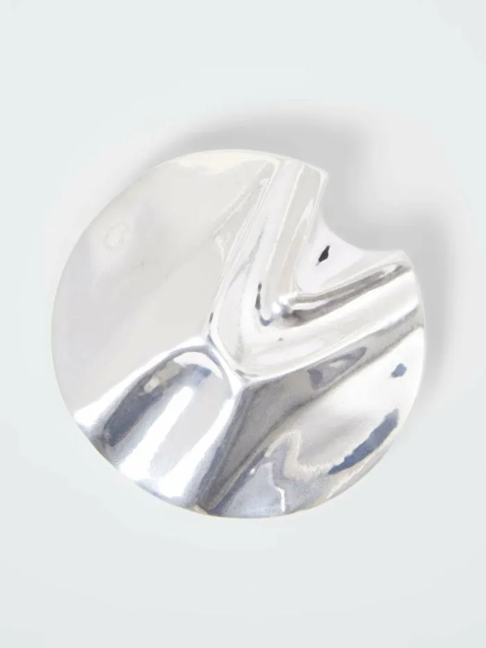 French Connection Hammered Circular Brooch Silver Women Jewellery