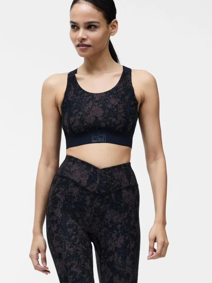 French Connection High Impact Printed Sports Bra Black Multi Women Tops