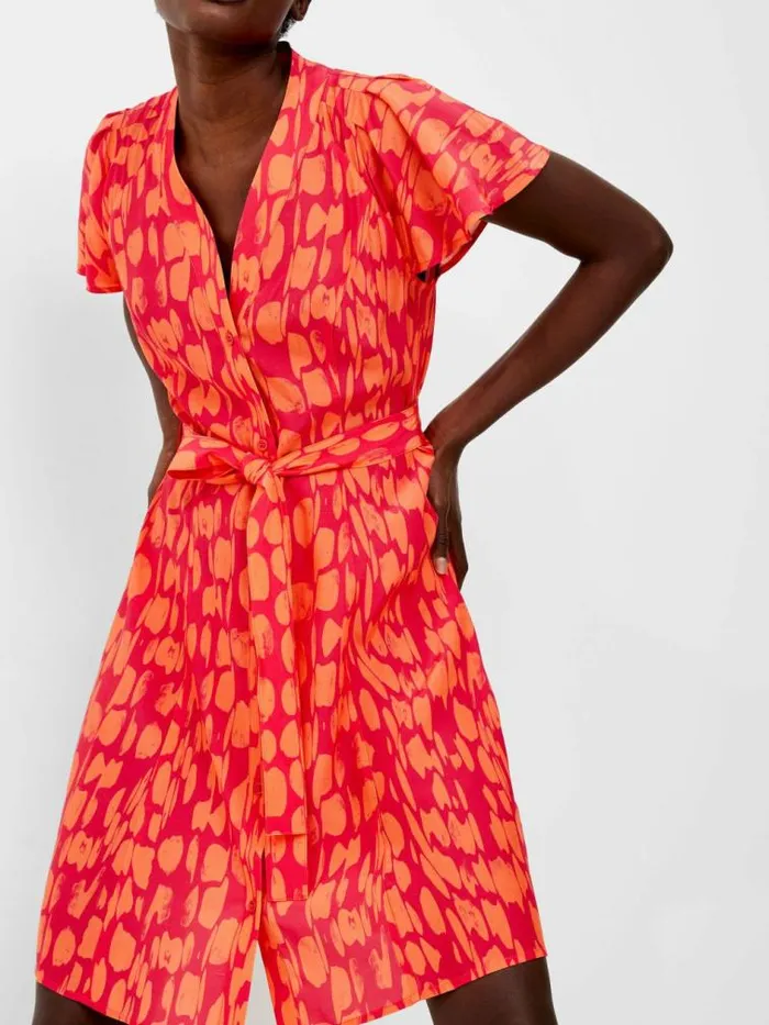 French Connection Islanna Crepe Short Sleeve Dress Coralazalea Women Dresses
