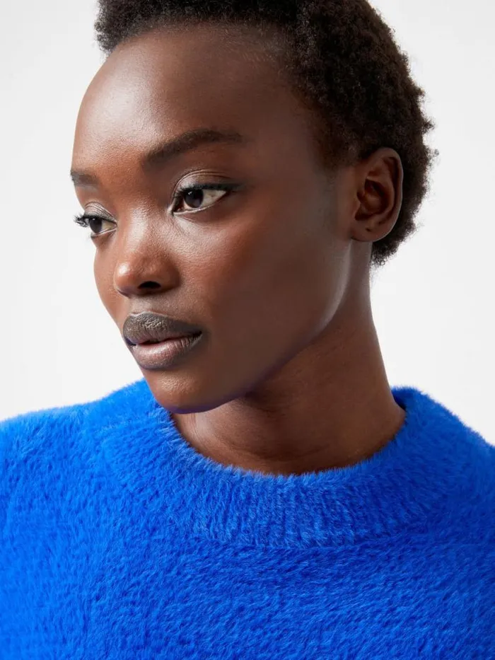 French Connection Jacelin Fluffy Crew Neck Jumper Chroma Blue Women Jumpers and Cardigans