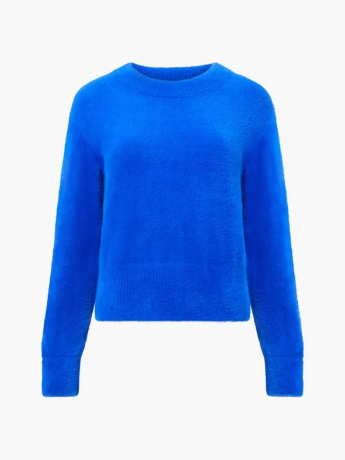 French Connection Jacelin Fluffy Crew Neck Jumper Chroma Blue Women Jumpers and Cardigans