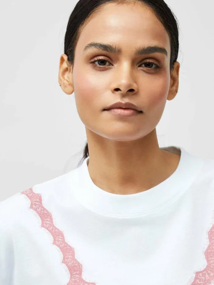 French Connection Lace Bra Graphic TShirt Linen Whitepink Women Tops