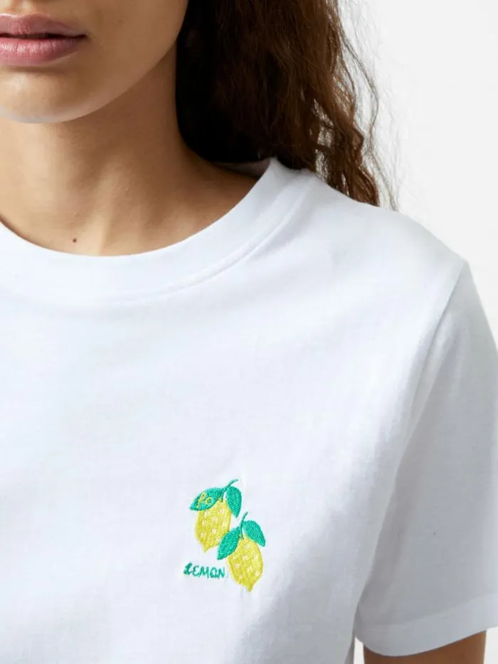 French Connection Lemon Embroidered TShirt White Women Tops