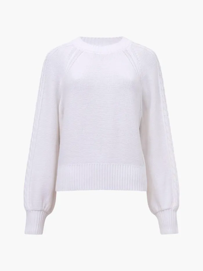 French Connection Lily Cable Knit Balloon Sleeve Jumper Linen White Women Jumpers and Cardigans