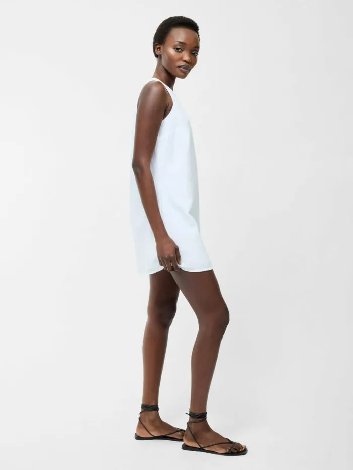 French Connection Linen Mix Shift Dress White Women Dresses