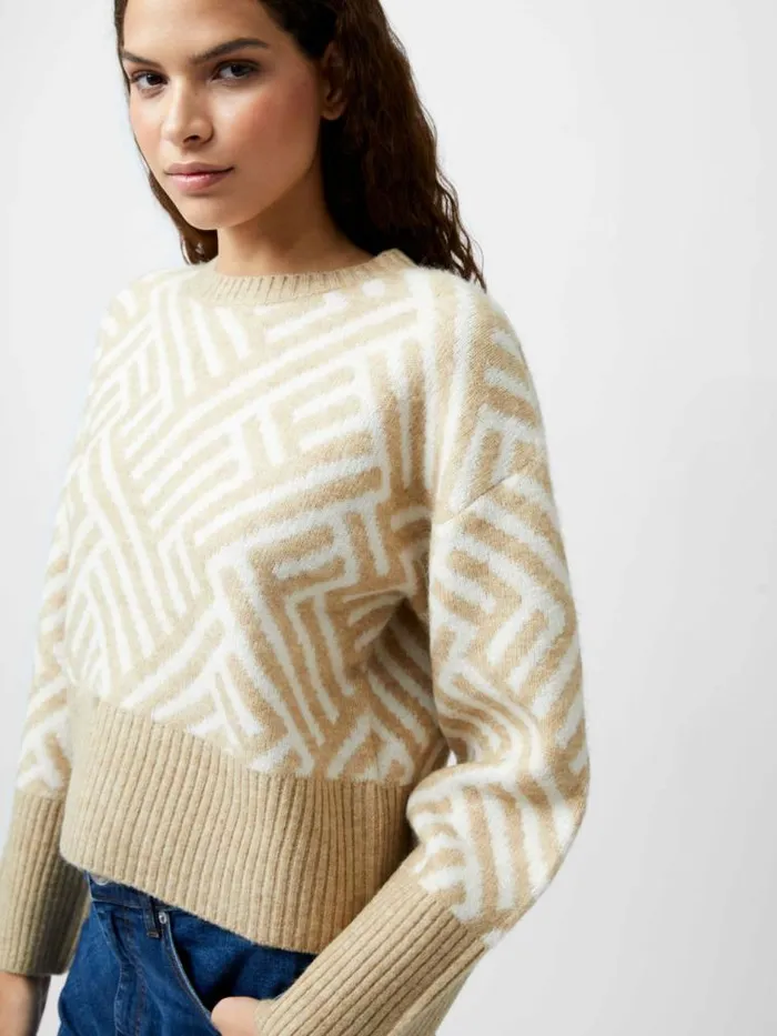 French Connection Martina Graphic Cropped Jumper Incenseclassic Crm Women Jumpers and Cardigans