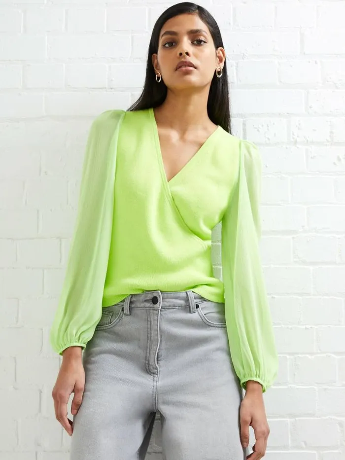 French Connection Mozart Melody Mix VNeck Jumper Sharp Green Women Jumpers and Cardigans
