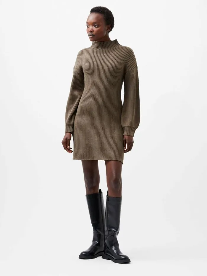 French Connection Myla Babysoft Mini Dress Tarmac Khaki Women Dresses