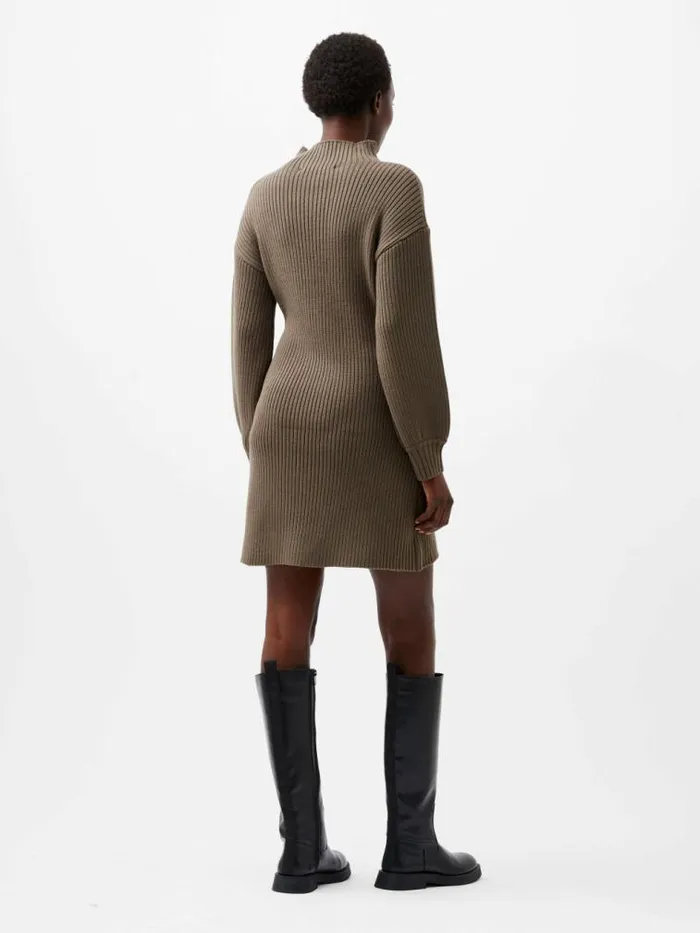 French Connection Myla Babysoft Mini Dress Tarmac Khaki Women Dresses