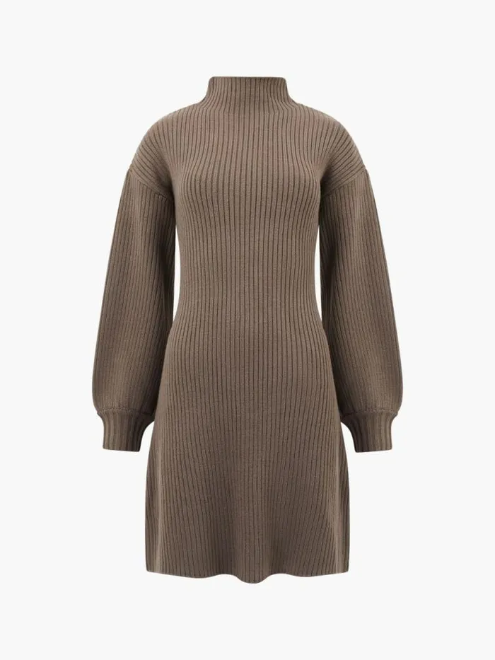 French Connection Myla Babysoft Mini Dress Tarmac Khaki Women Dresses