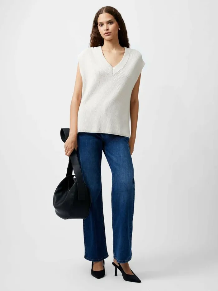 French Connection Nariko Rib Knit Vest Oatmeal Mel Women Jumpers and Cardigans