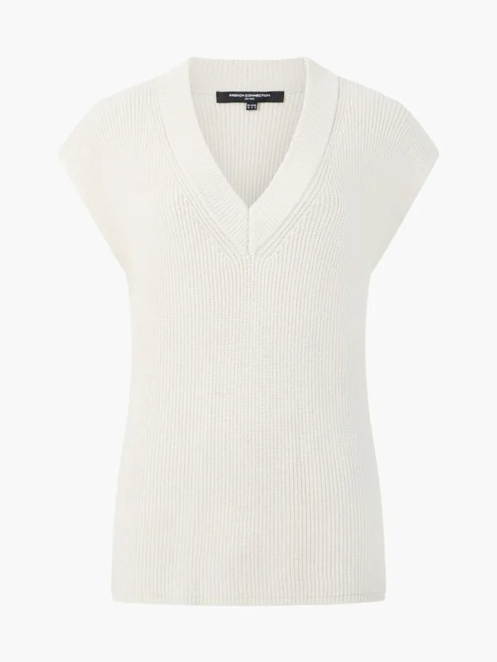 French Connection Nariko Rib Knit Vest Oatmeal Mel Women Jumpers and Cardigans