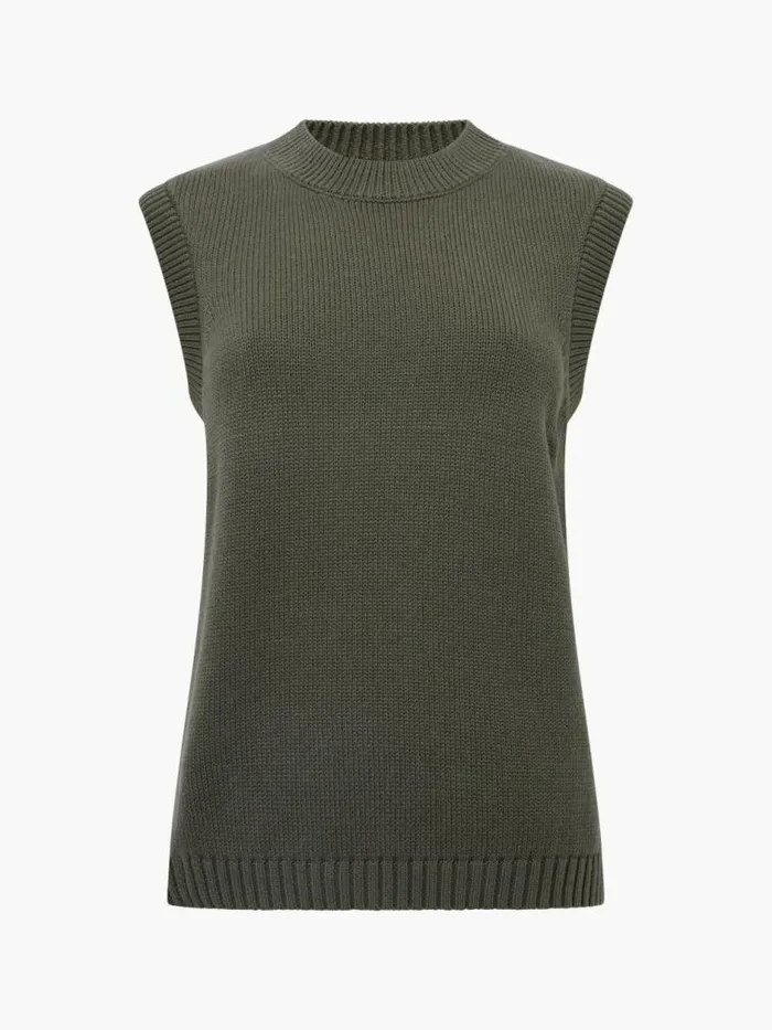 French Connection Oversized Knit Tank Khaki Women Jumpers and Cardigans