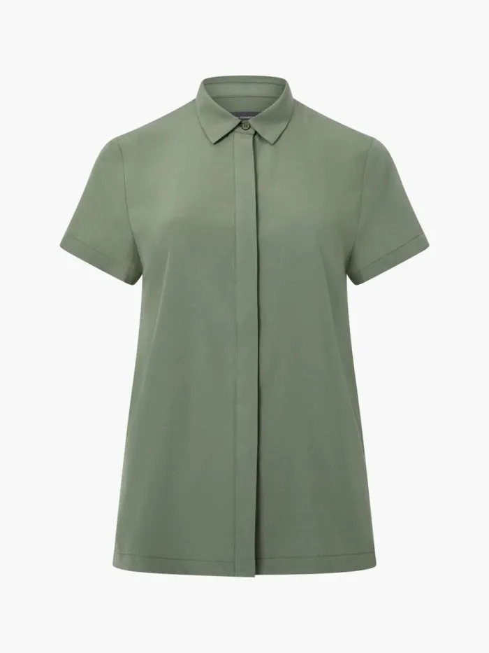 French Connection Pleat Back Button Through Short Sleeve Shirt Khaki Women Tops French Connection Pleat Back Button Through Short Sleeve Shirt Khaki Women Tops