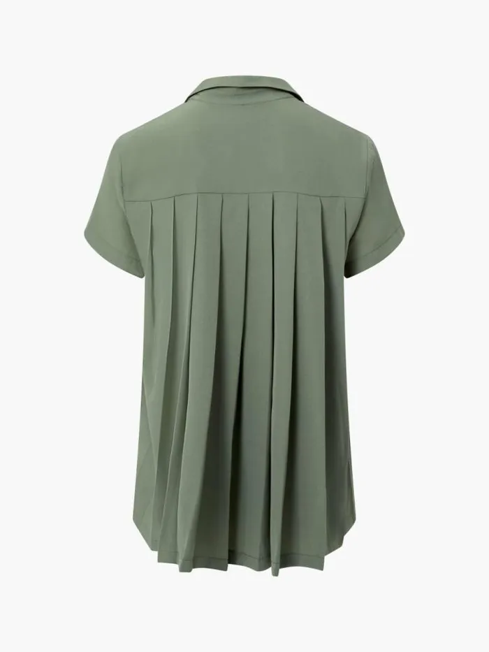 French Connection Pleat Back Button Through Short Sleeve Shirt Khaki Women Tops