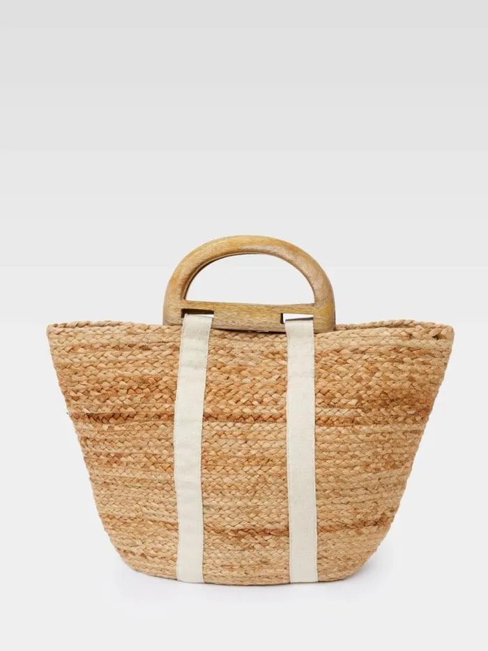 French Connection Raffia Basket Bag White Women Bags and Purses
