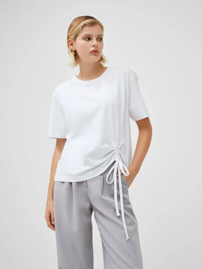French Connection Rallie Cotton Rouched TShirt Linen White Women Tops