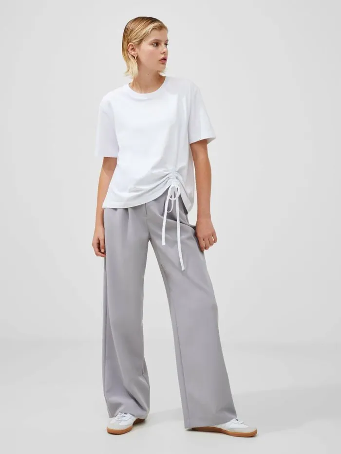 French Connection Rallie Cotton Rouched TShirt Linen White Women Tops
