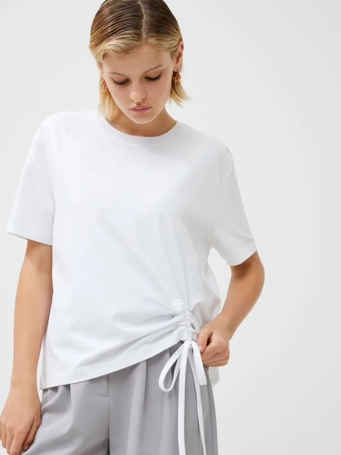 French Connection Rallie Cotton Rouched TShirt Linen White Women Tops