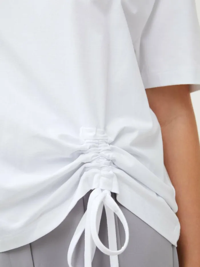 French Connection Rallie Cotton Rouched TShirt Linen White Women Tops