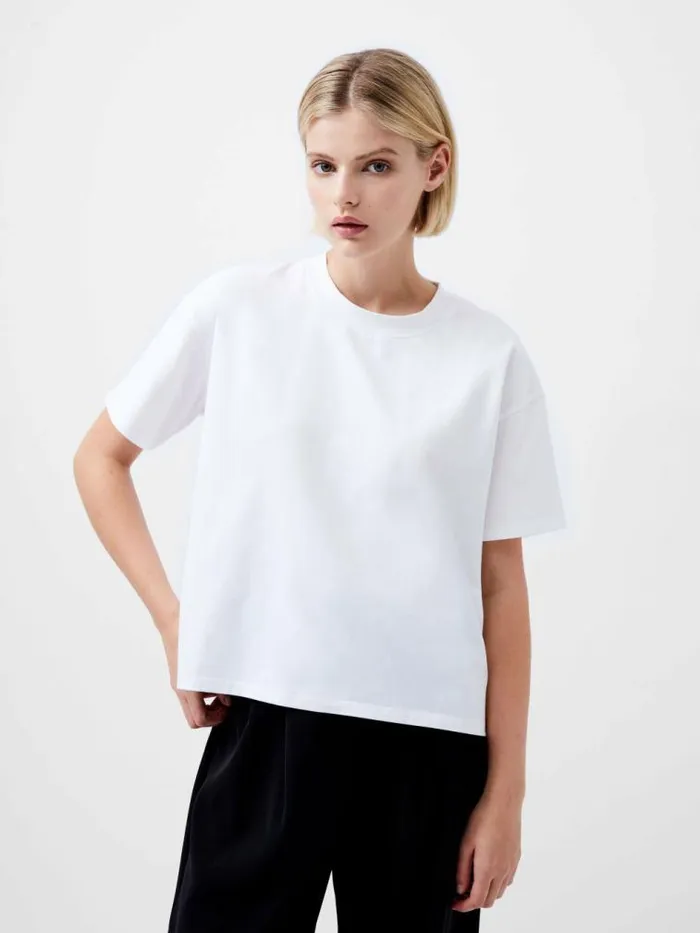 French Connection Rallie Cotton Short Sleeve TShirt Linen White Women Tops