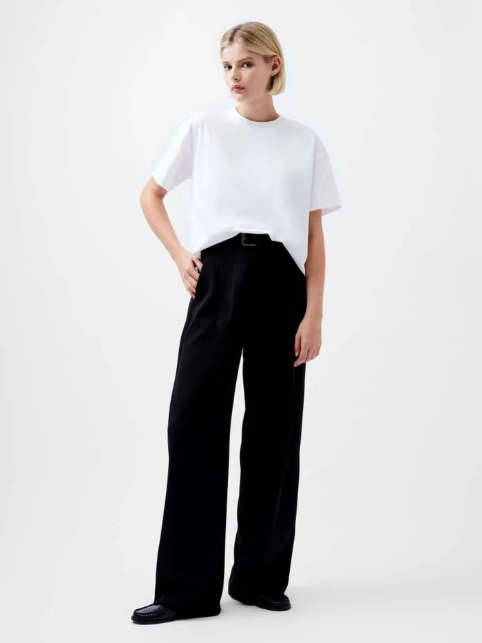 French Connection Rallie Cotton Short Sleeve TShirt Linen White Women Tops