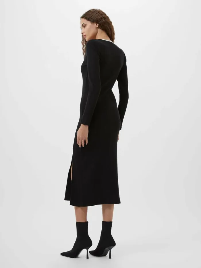 French Connection Rassia Rib Square Neck Midi Dress Blackporcelain Crea Women Dresses