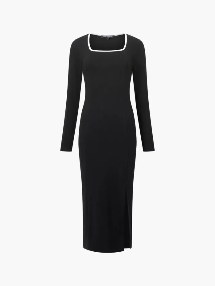 French Connection Rassia Rib Square Neck Midi Dress Blackporcelain Crea Women Dresses
