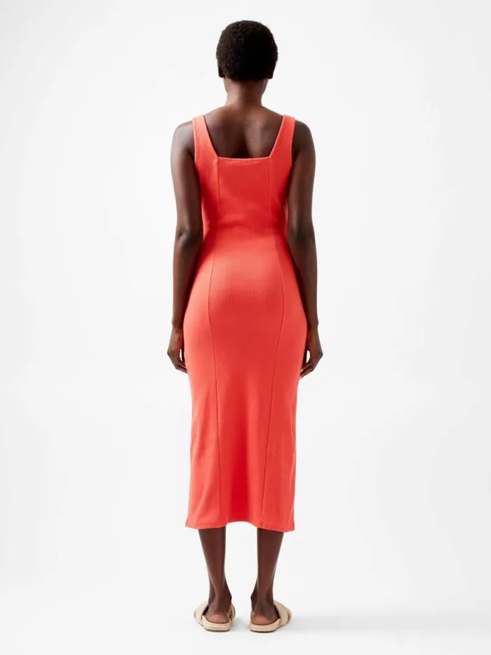 French Connection Rassia Rib Square Neck Midi Dress Cayenne Women Dresses