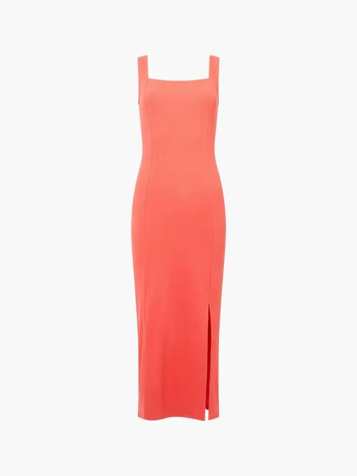 French Connection Rassia Rib Square Neck Midi Dress Cayenne Women Dresses