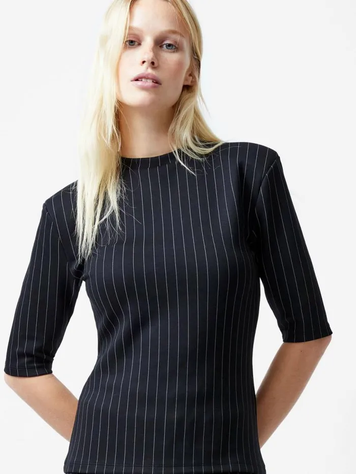 French Connection Regina Jersey Pinstripe Shoulder Pad TShirt Blackwhite Women Tops French Connection Regina Jersey Pinstripe Shoulder Pad TShirt Blackwhite Women Tops