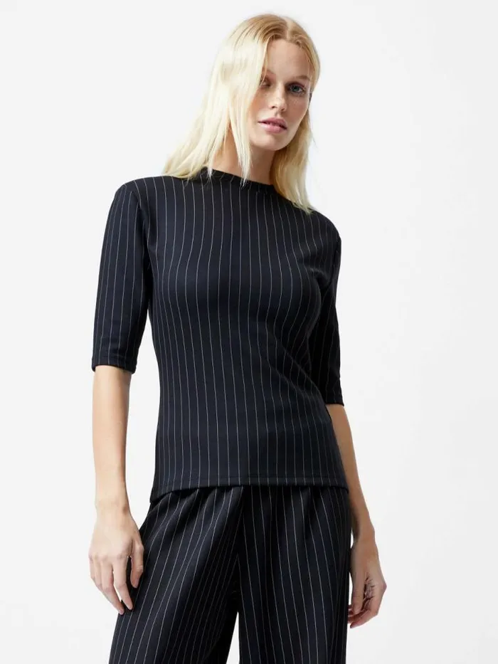 French Connection Regina Jersey Pinstripe Shoulder Pad TShirt Blackwhite Women Tops