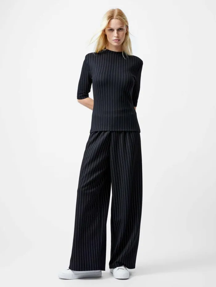 French Connection Regina Jersey Pinstripe Shoulder Pad TShirt Blackwhite Women Tops