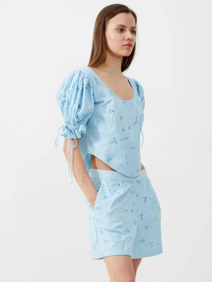 French Connection Rhodes Cotton Embroidered Top Cashmere Blue Women Tops