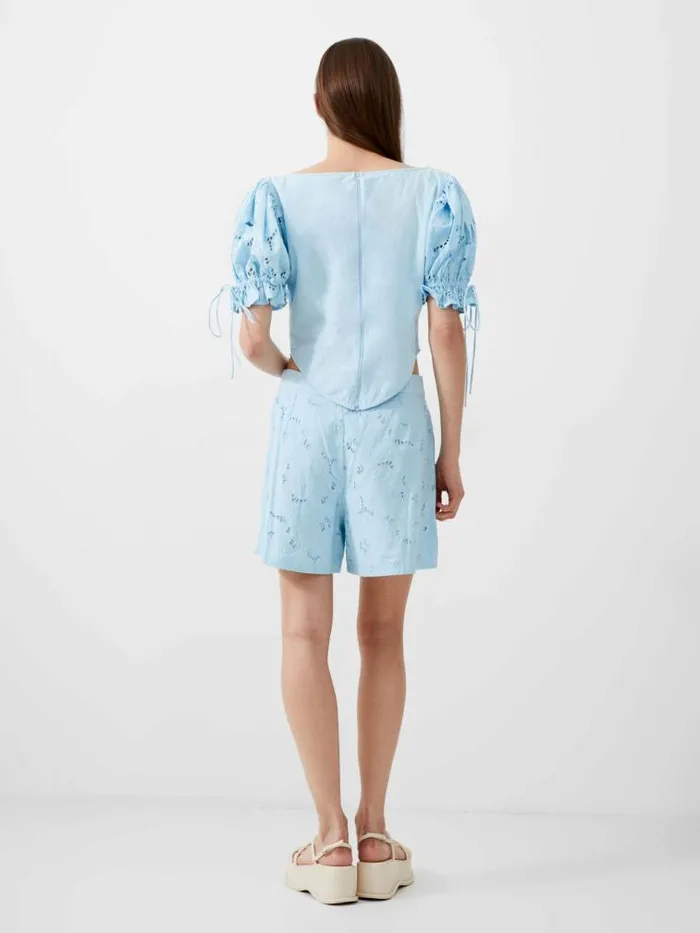 French Connection Rhodes Cotton Embroidered Top Cashmere Blue Women Tops