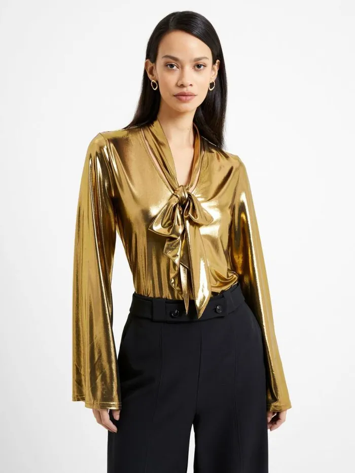 French Connection Ronja Liquid Metal Shirt Gold Women Tops