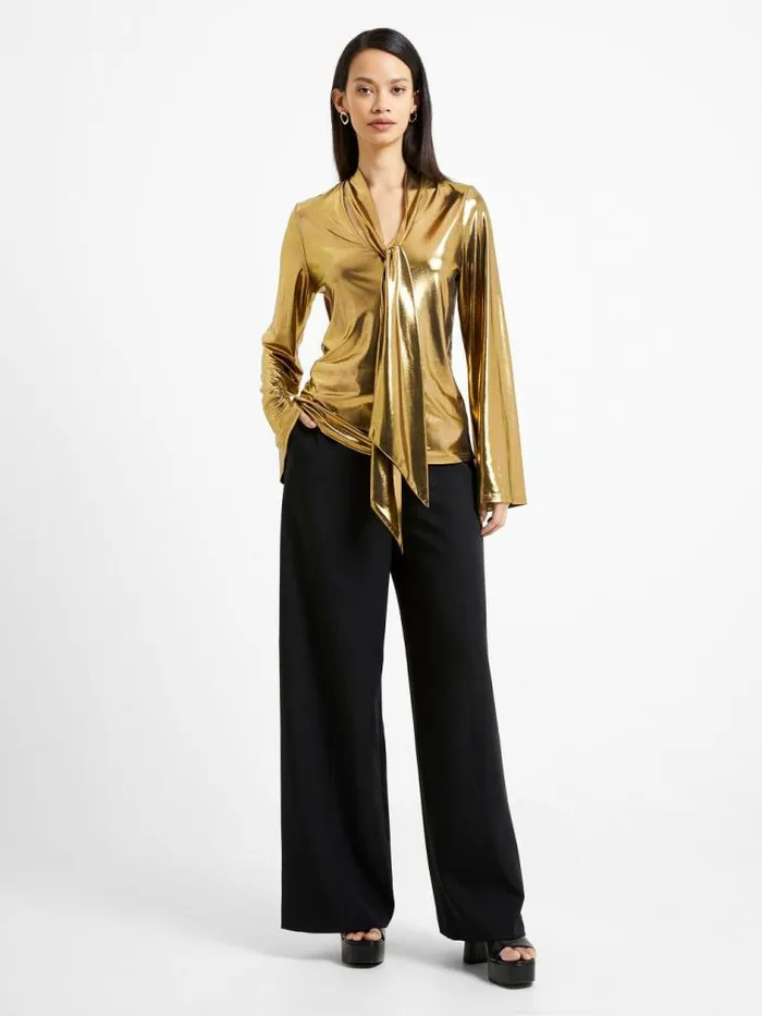 French Connection Ronja Liquid Metal Shirt Gold Women Tops