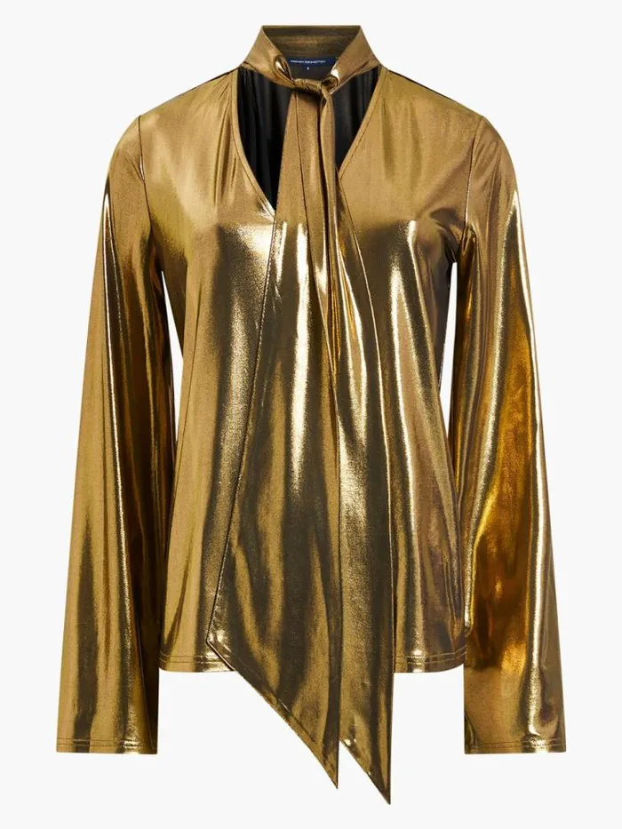 French Connection Ronja Liquid Metal Shirt Gold Women Tops