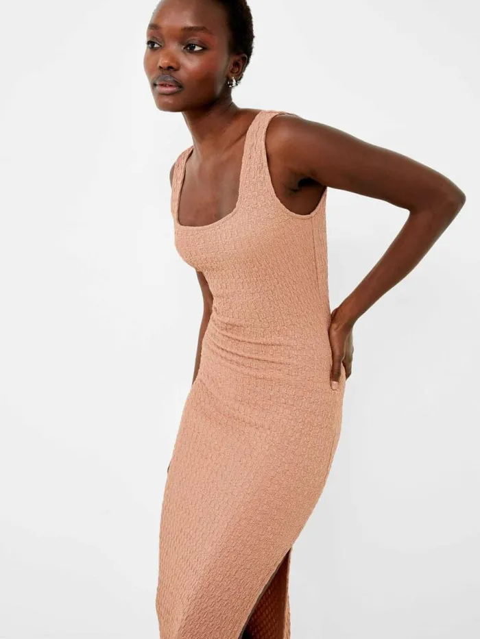 French Connection Sadie Textured Maxi Dress Mocha Mousse Women Dresses