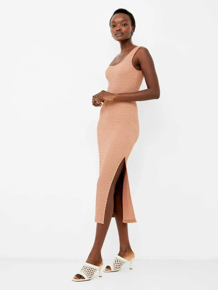 French Connection Sadie Textured Maxi Dress Mocha Mousse Women Dresses