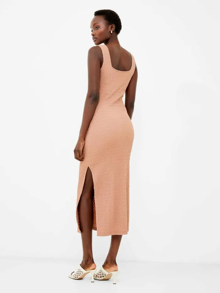 French Connection Sadie Textured Maxi Dress Mocha Mousse Women Dresses