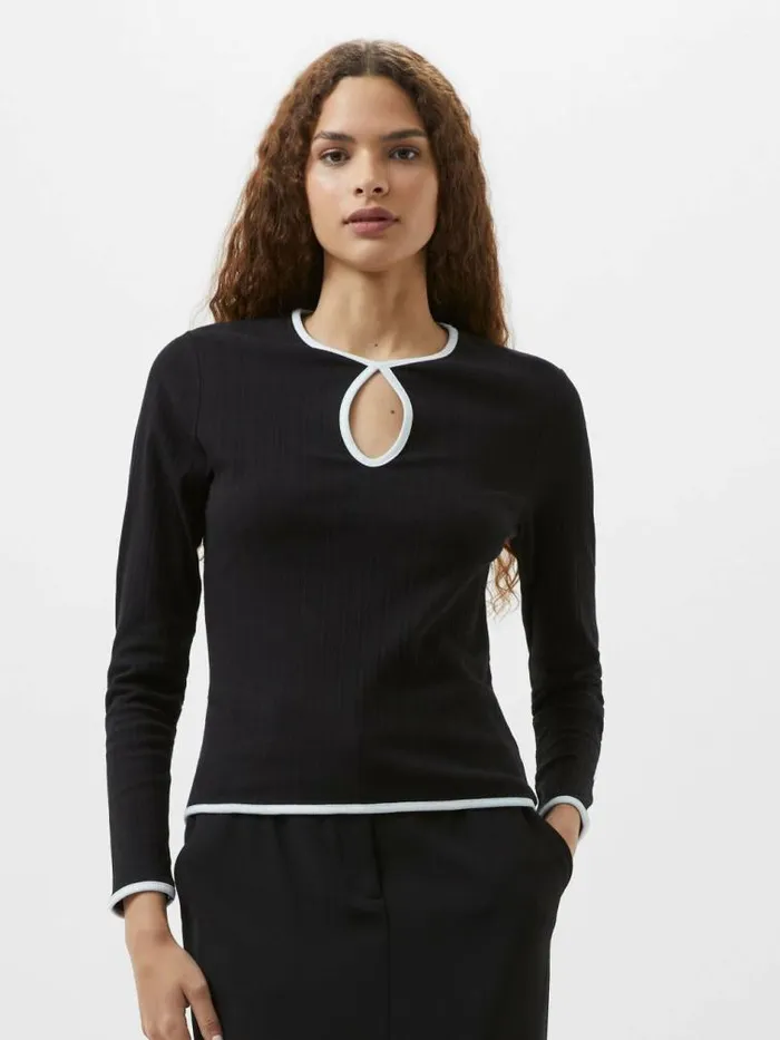 French Connection Sasia Rib Contrast Binding Top Blackwhite Women Tops