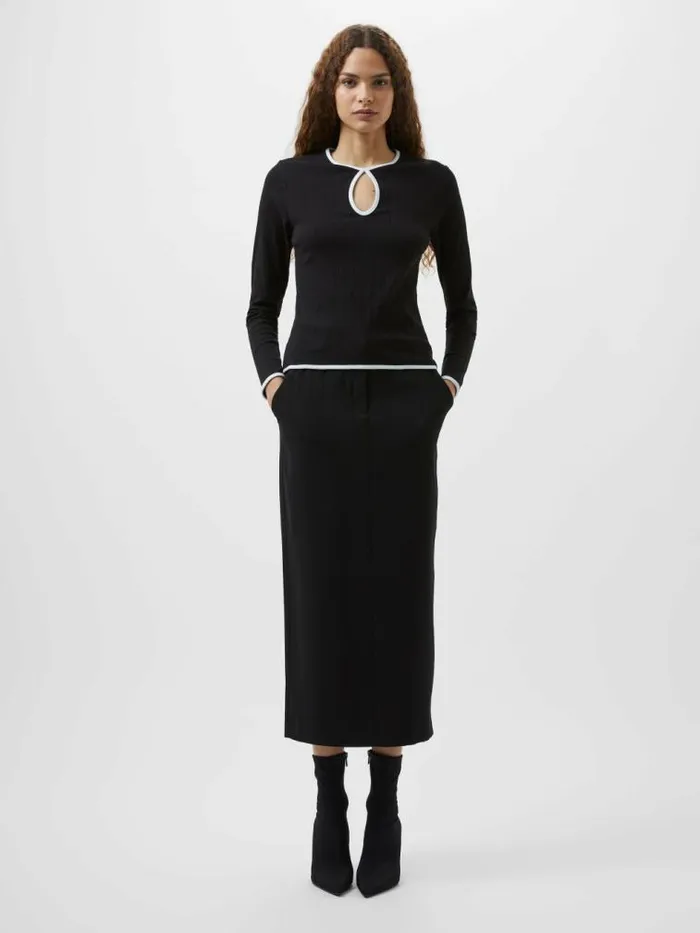 French Connection Sasia Rib Contrast Binding Top Blackwhite Women Tops