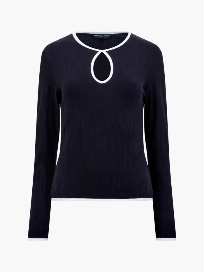 French Connection Sasia Rib Contrast Binding Top Blackwhite Women Tops