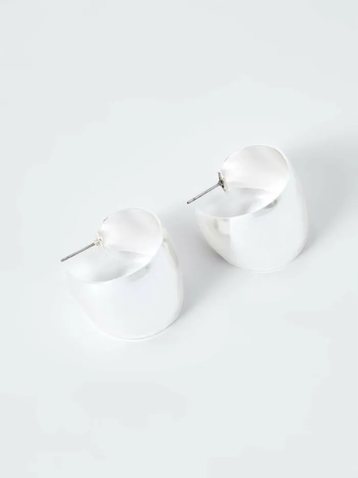 French Connection Small Chunky Hoop Earrings Silver Women Jewellery