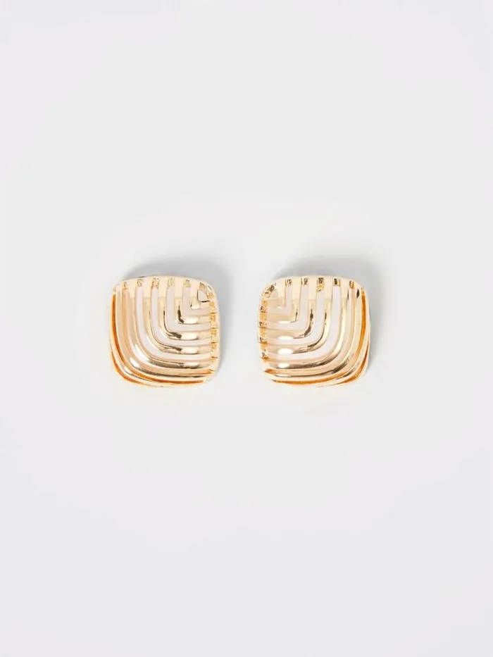 French Connection Square Design Stud Earrings Gold Women Jewellery