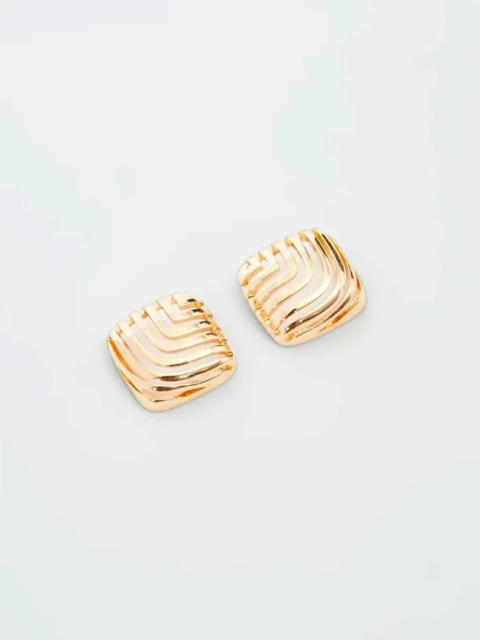French Connection Square Design Stud Earrings Gold Women Jewellery