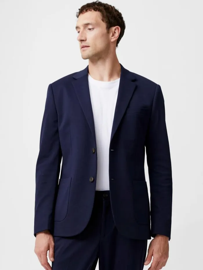 French Connection Stretch Knit Suit Jacket Marine Men Coats and Jackets