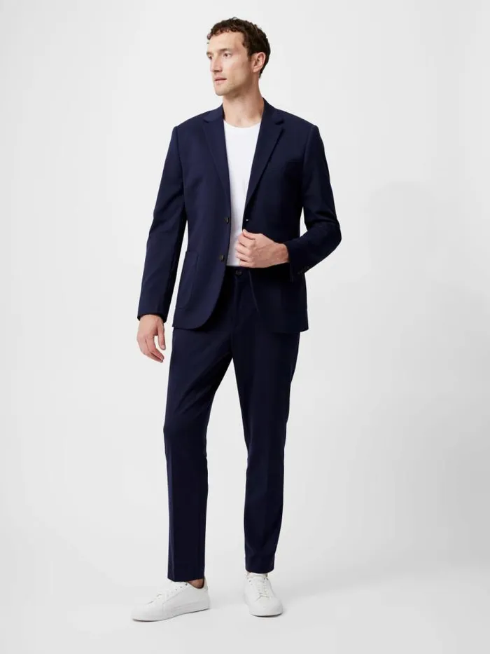 French Connection Stretch Knit Suit Jacket Marine Men Coats and Jackets