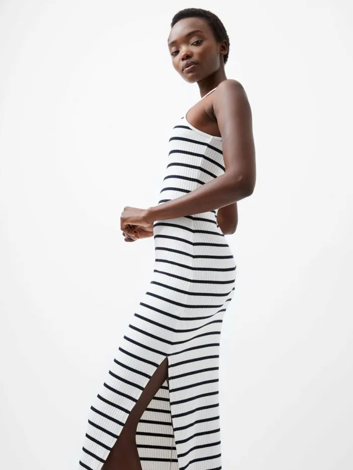 French Connection Tommy Rib Stripe Racer Back Dress Summer Whutility Bl Women Dresses